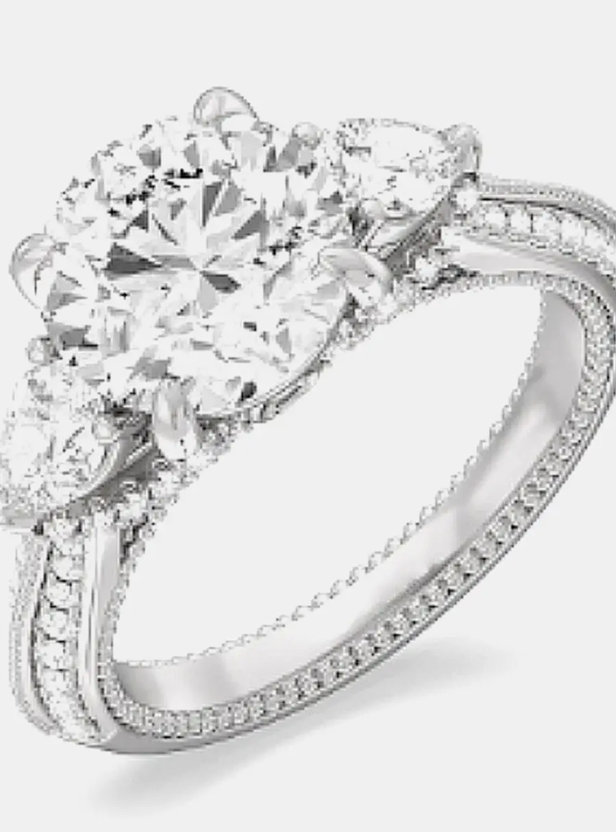 2.5 cts Pear Cut Lab Grown Diamond 14k White Gold Ring EU 50.5