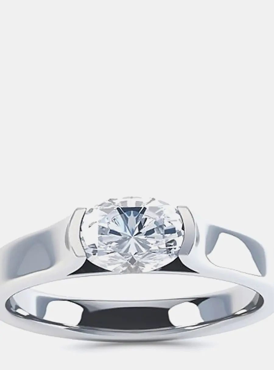 1 cts Oval Lab Grown Diamond Wedding 14k White Gold Ring EU 53