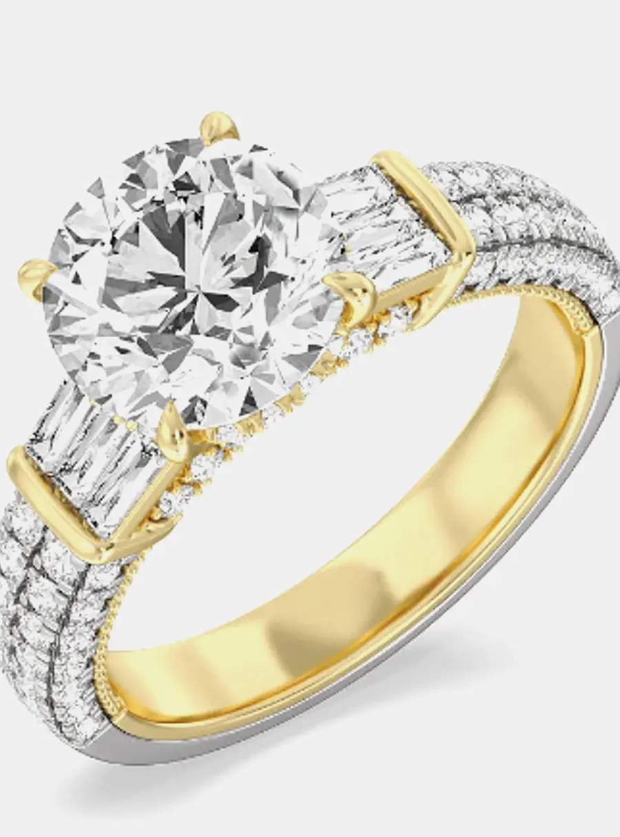 3.20 cts Round Lab Grown Diamond 14k Yellow Gold Engagement Ring