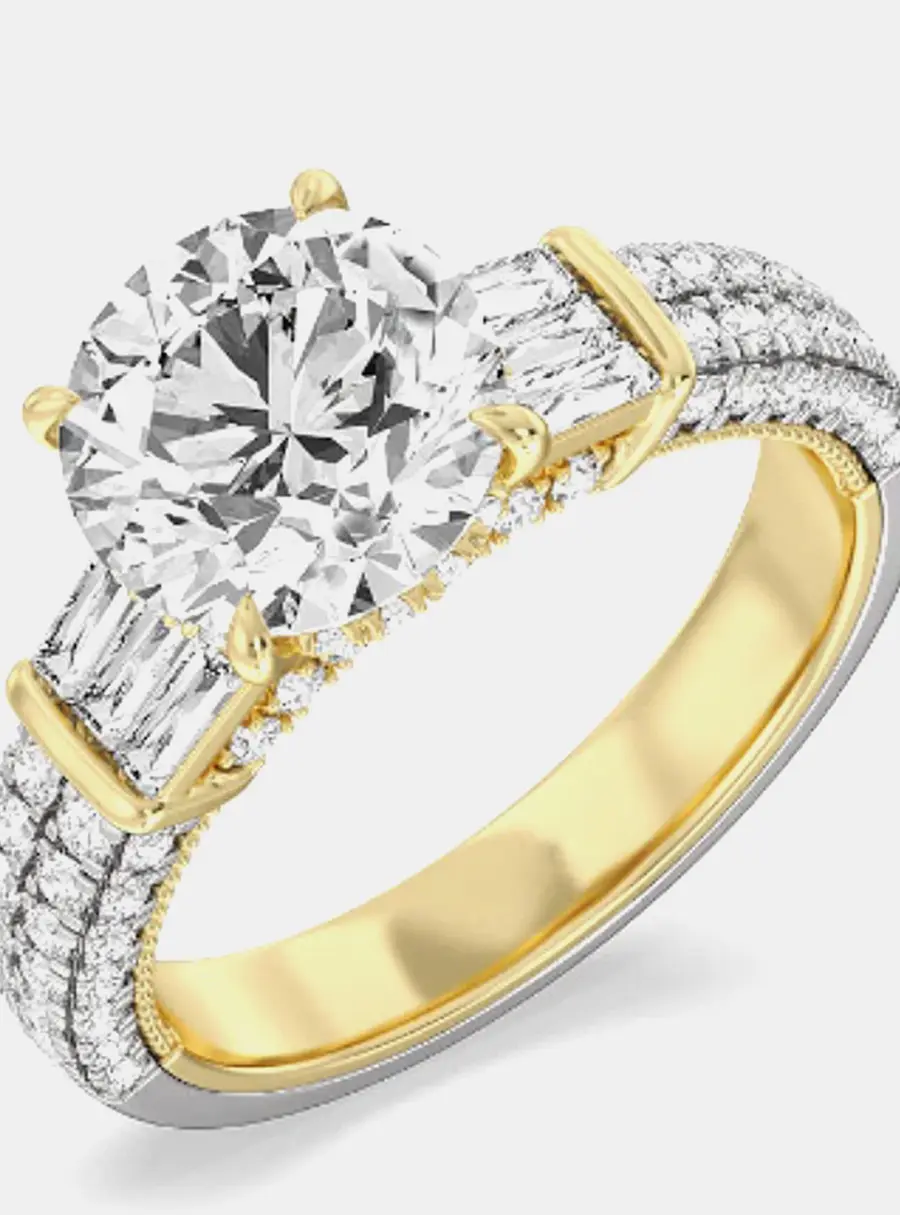 3.20 cts Round Lab Grown Diamond 14k Yellow Gold Engagement Ring
