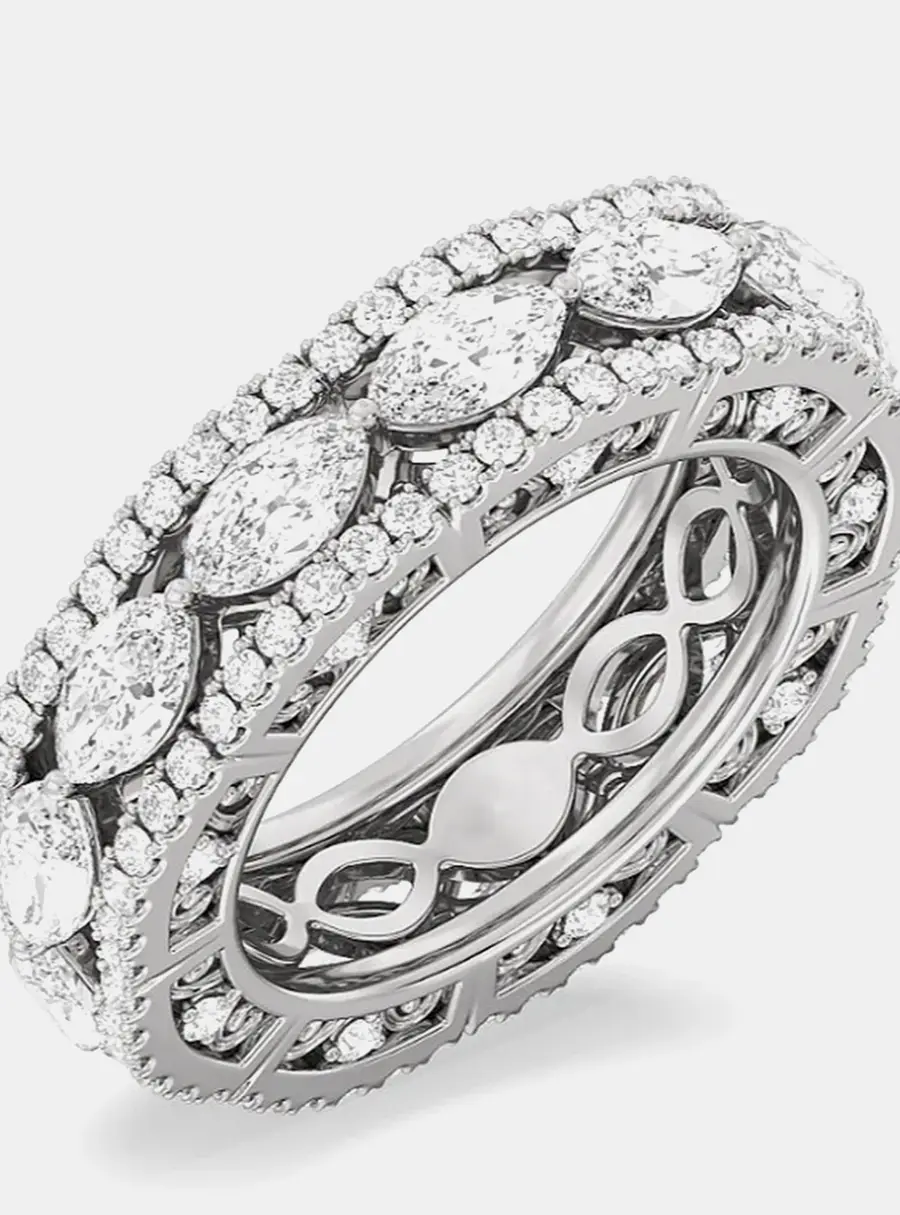 4.25 cts Marquise Lab Grown Diamond 14k Yellow Gold Eternity Band 6.6 MM