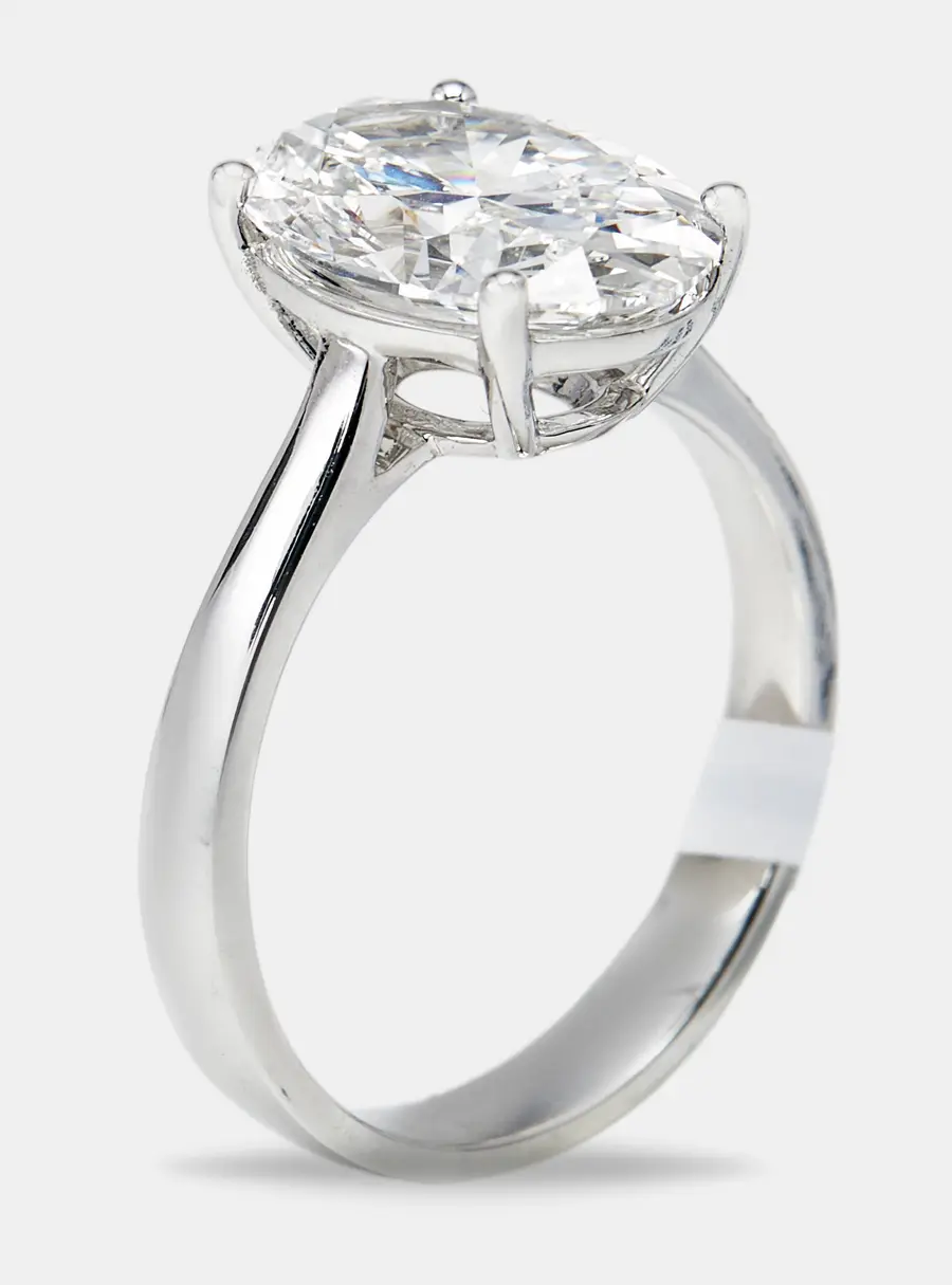 5.00 cts Oval Lab Grown Diamond 18k White Gold Ring Size 52