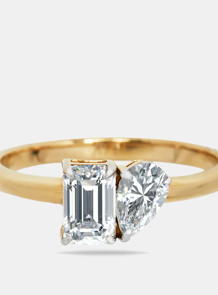 1 cts Emerald Cut, Pear Lab Grown Diamond 18k Yellow Gold Ring Size 51