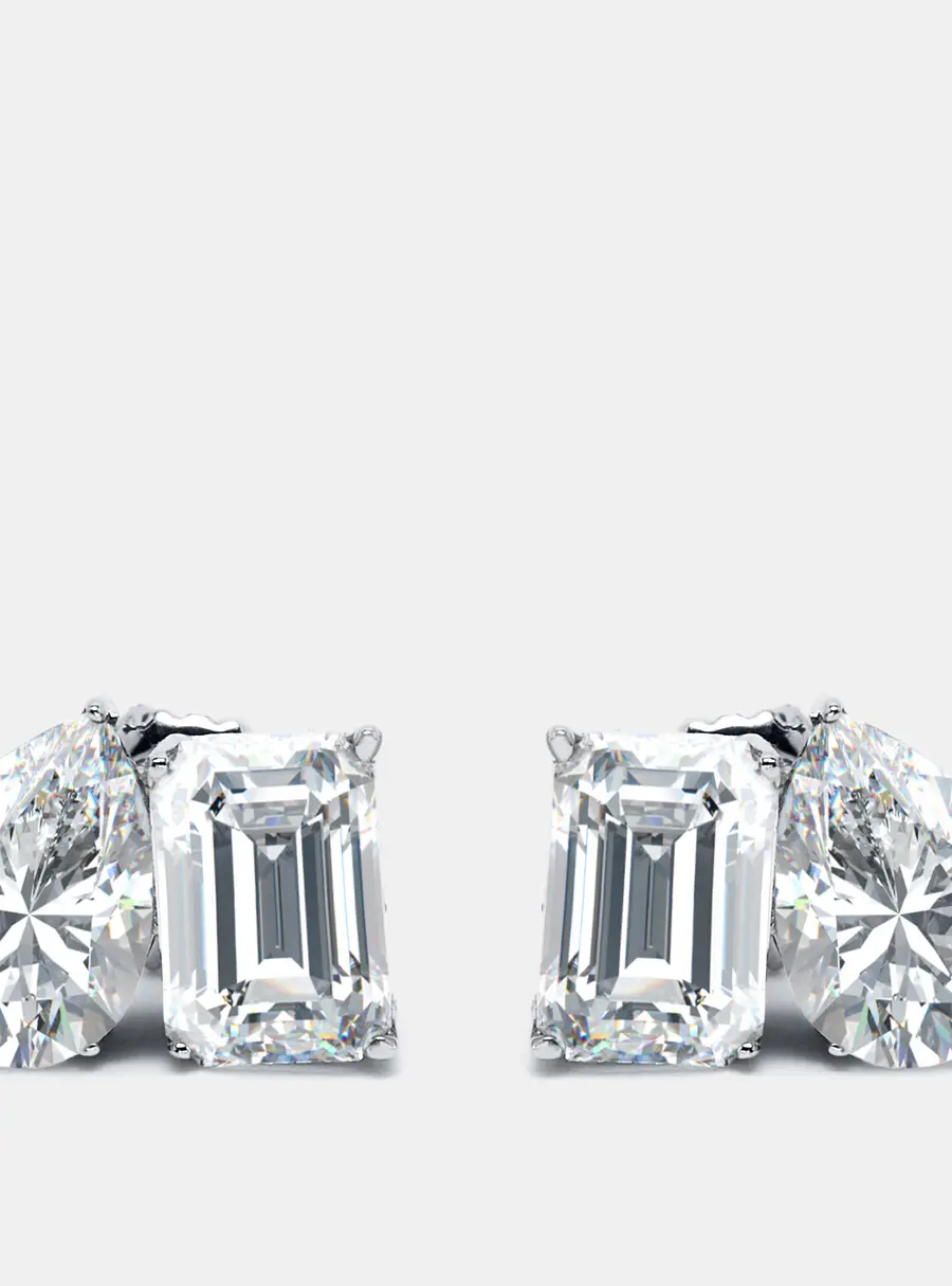 1 cts Emerald Cut, Pear Lab Grown Diamond 18k White Gold Earrings