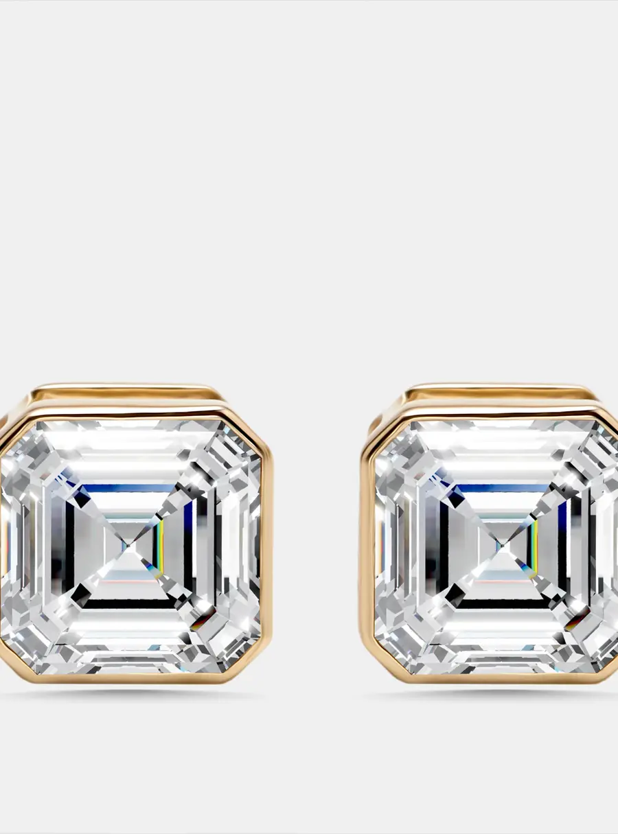 3 cts Asscher Lab Grown Diamonds 18k Yellow Gold Earrings
