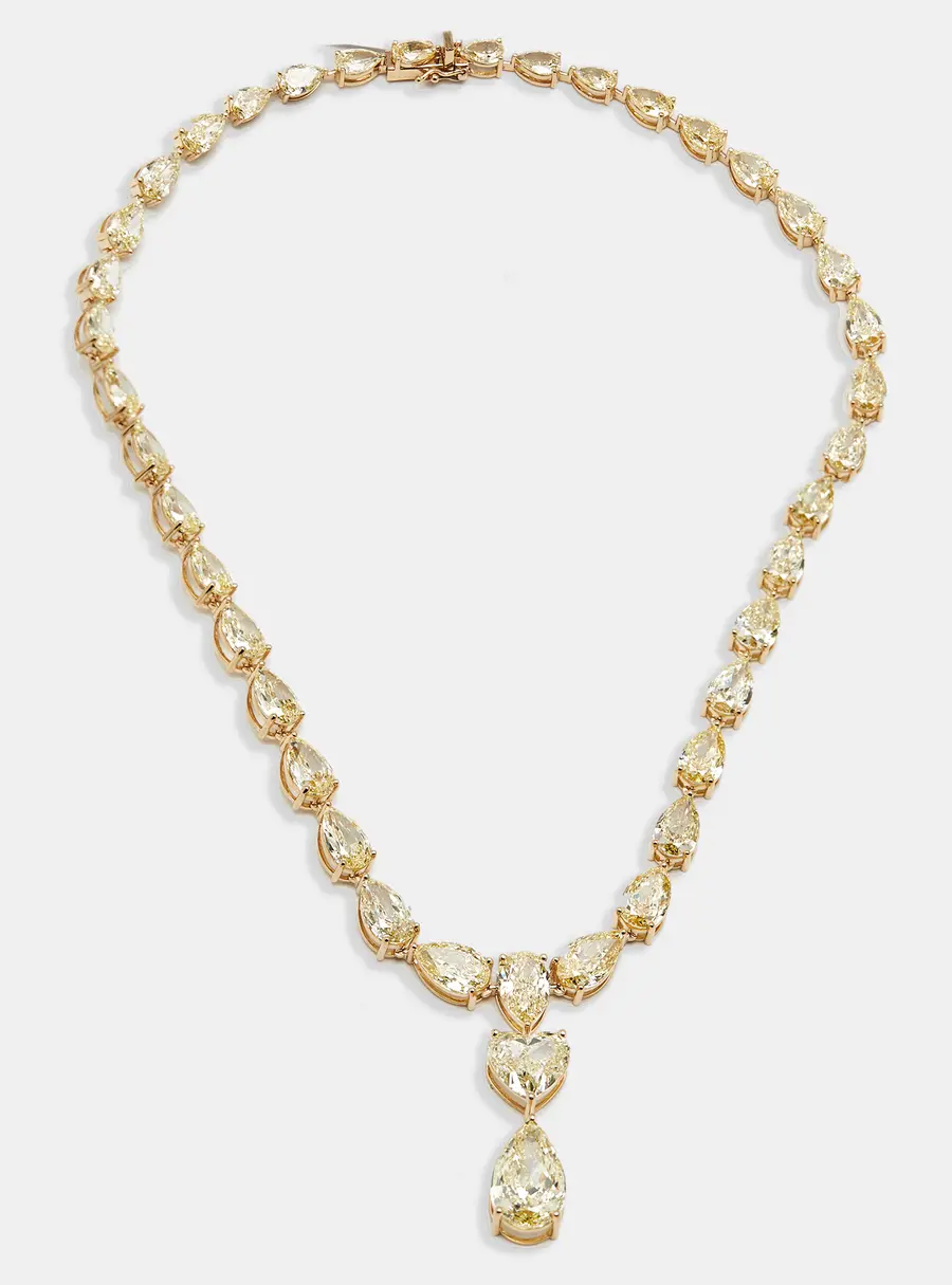 57 cts Pear, Heart Lab Grown Diamonds 18k Yellow Gold Necklace