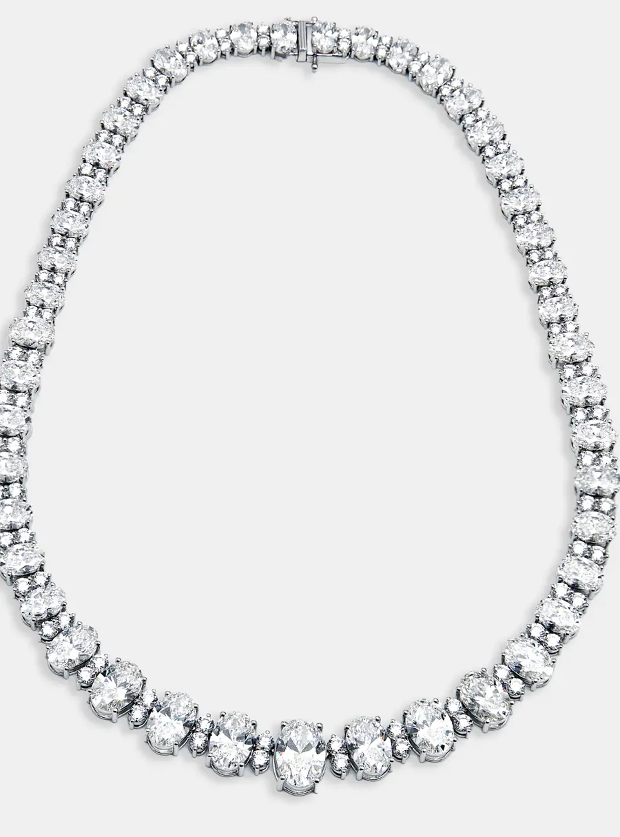 55 cts Oval, Round Lab Grown Diamonds 18k White Gold Necklace