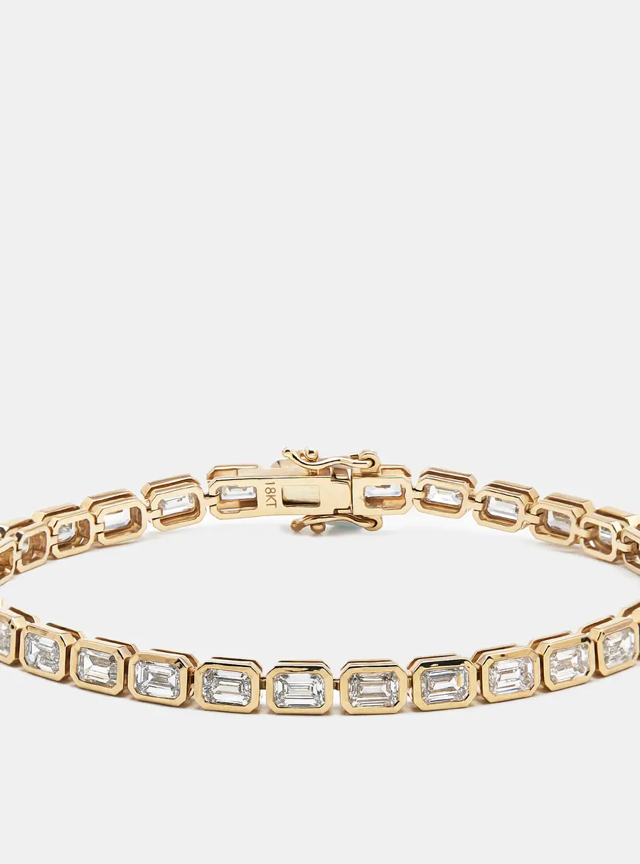 9.5 cts Emerald Cut Lab Grown Diamonds 18k Yellow Gold Bracelet