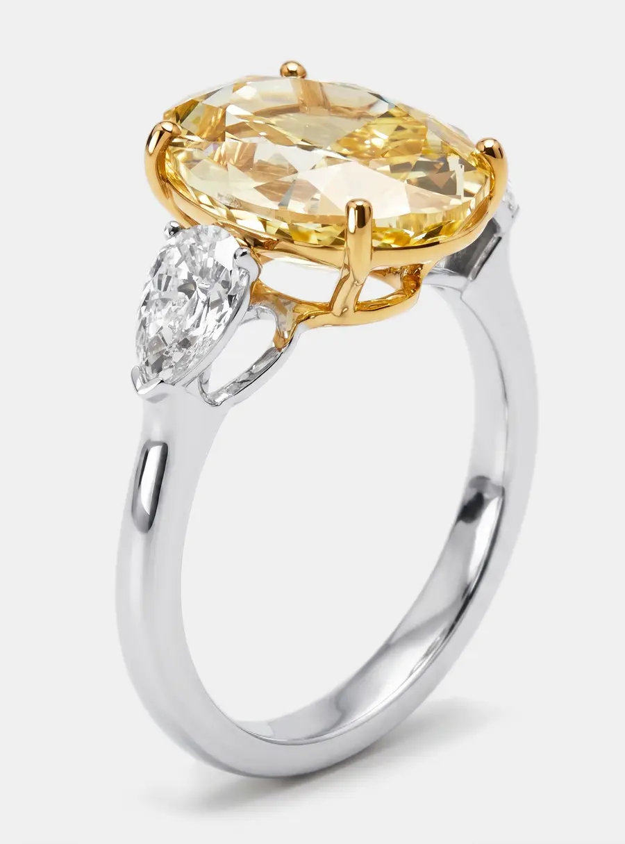 5.7 cts Oval, Pear Lab Grown Diamonds 18k Two Tone Gold Ring Size 51
