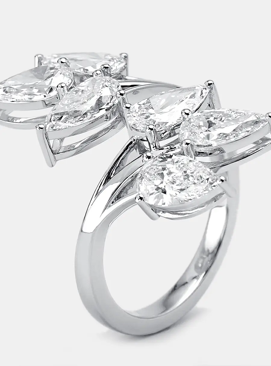 3 cts Pear Lab Grown Diamonds 18k White Gold Ring Size 50
