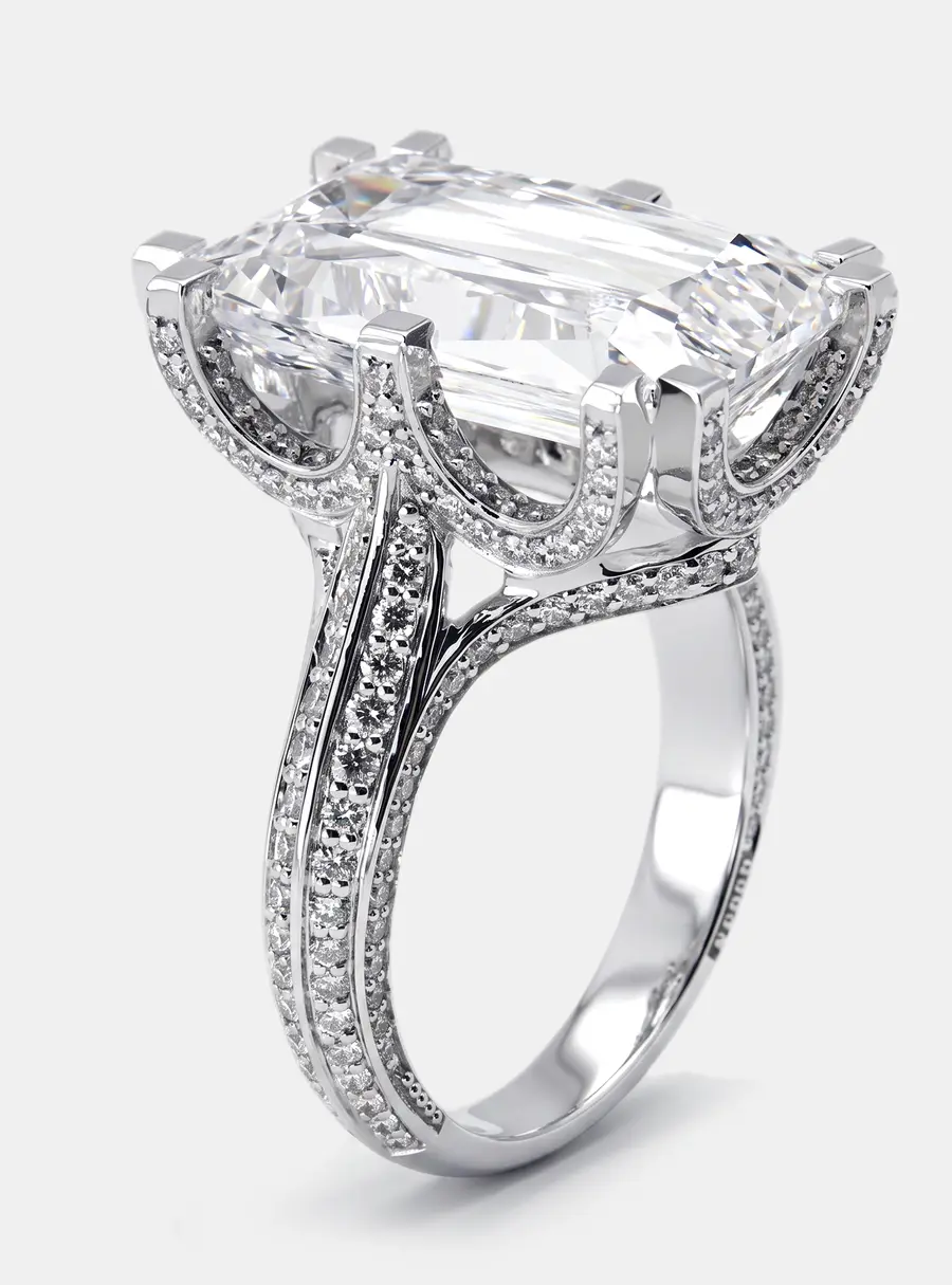 11 cts Crisscross Cut, Round Lab Grown Diamonds 18k White Gold Ring Size 53