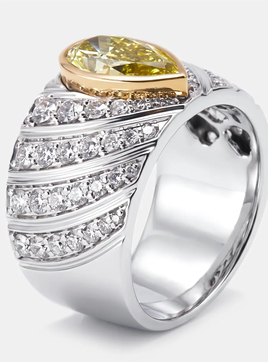 2.6 cts Pear, Round Lab Grown Diamonds 18k Two Tone Gold Ring Size 52