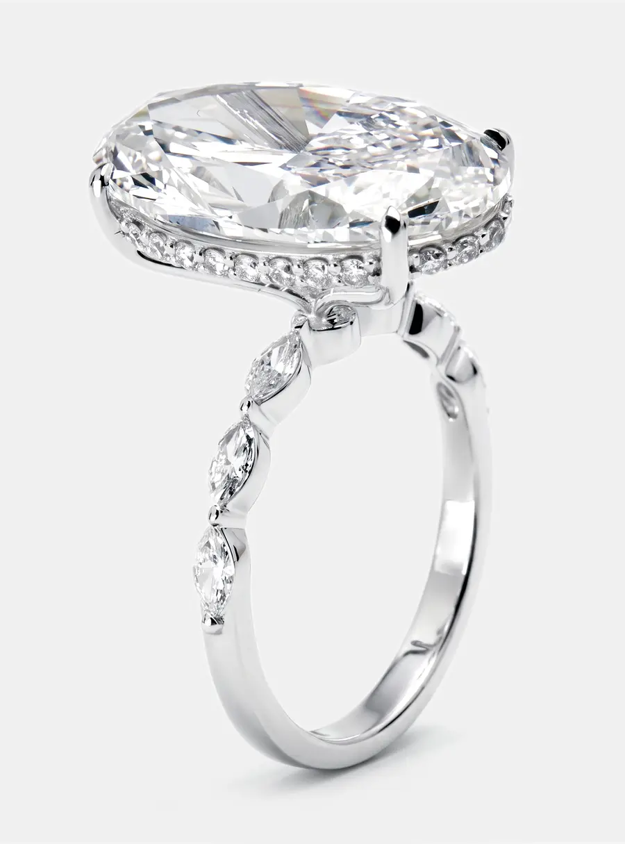 9.5 cts Oval, Round, Marquise Lab Grown Diamonds 18k White Gold Ring Size 52