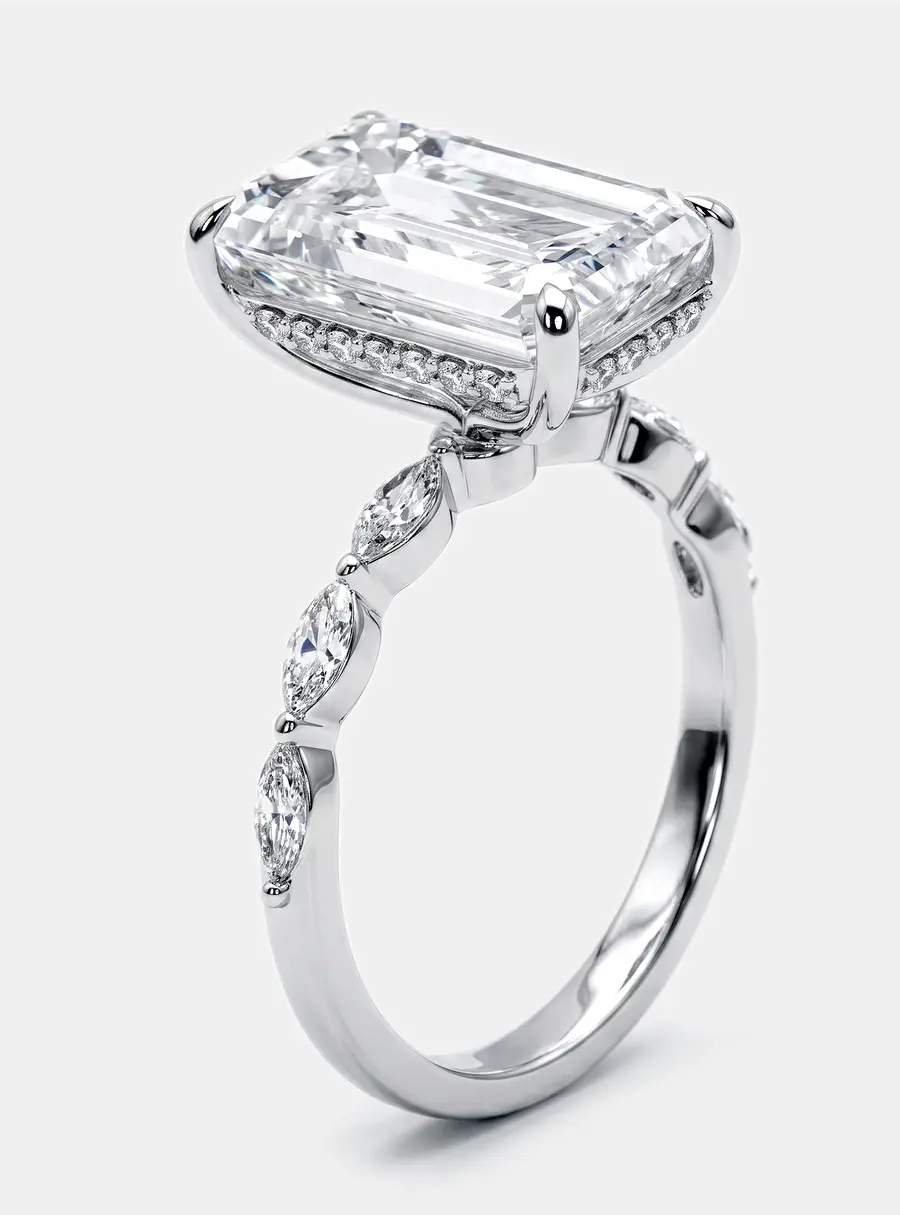 5.4 cts Emerald Cut, Round, Marquise Lab Grown Diamonds 18k White Gold Ring Size 54