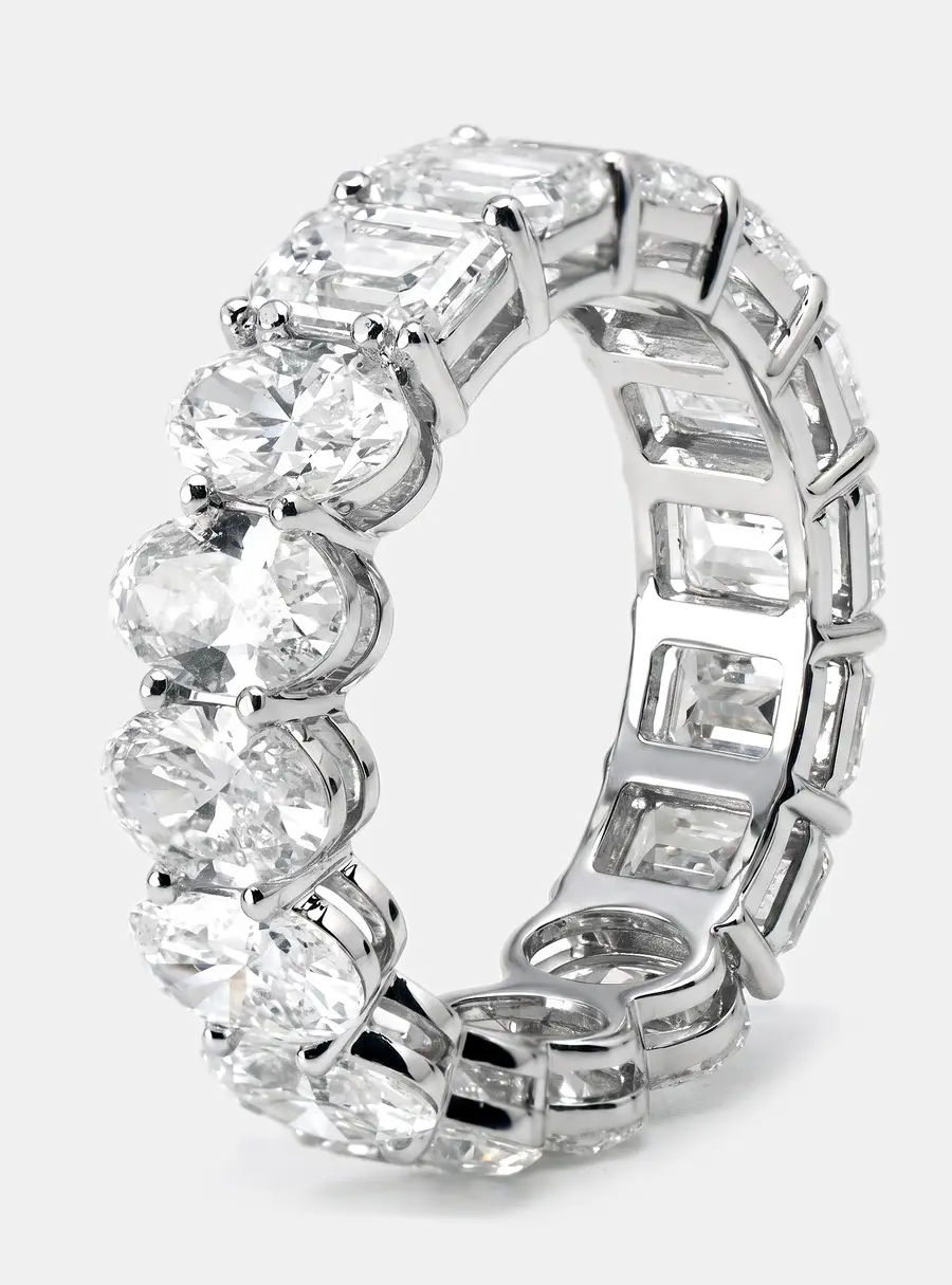 7 cts Emerald Cut Lab Grown Diamonds 18k White Gold Ring Size 53