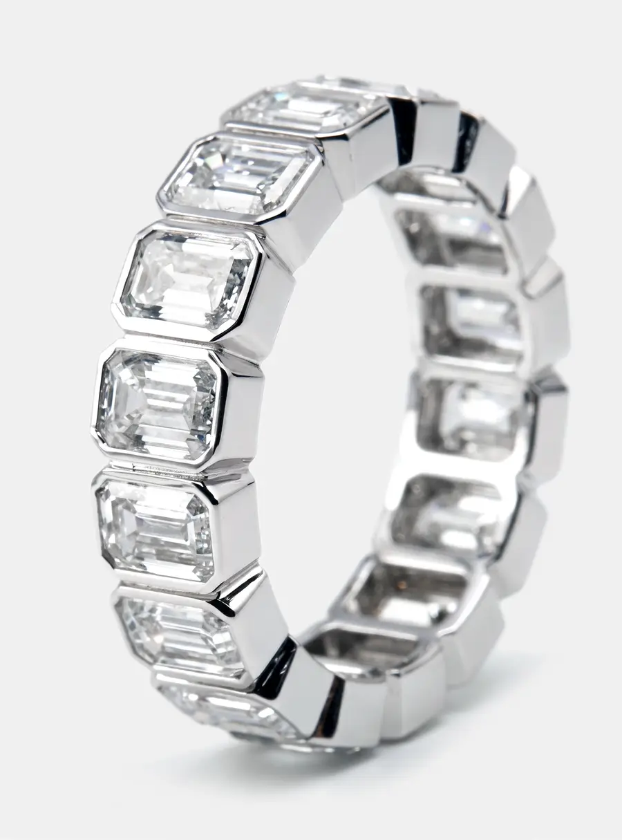 4.8 cts Emerald Cut Lab Grown Diamonds 18k White Gold Ring Size 53