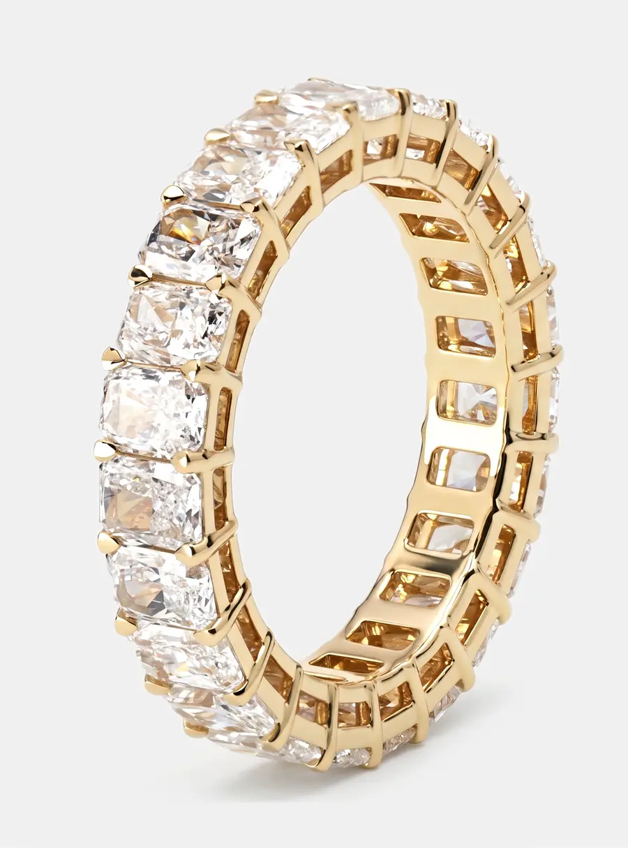 4.5 cts Radiant Lab Grown Diamonds 18k Yellow Gold Ring Size 53