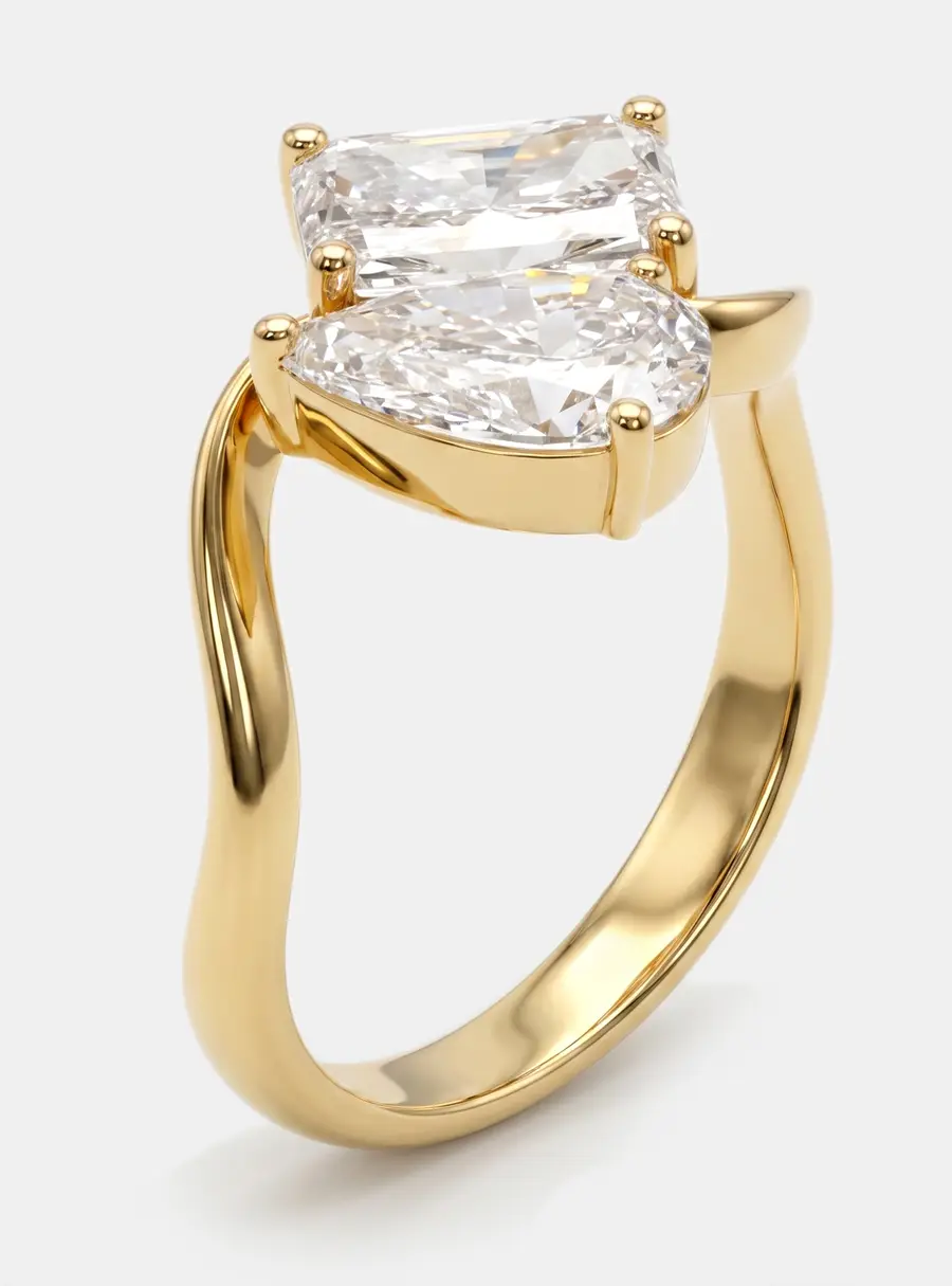 1.9 cts Pear, Radiant Lab Grown Diamonds 18k Yellow Gold Ring Size 52