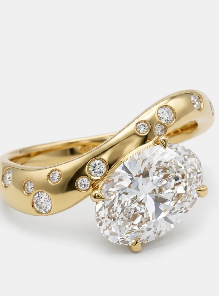 2.2 .cts Oval Lab Grown Diamonds 18k Yellow Gold Ring Size 52
