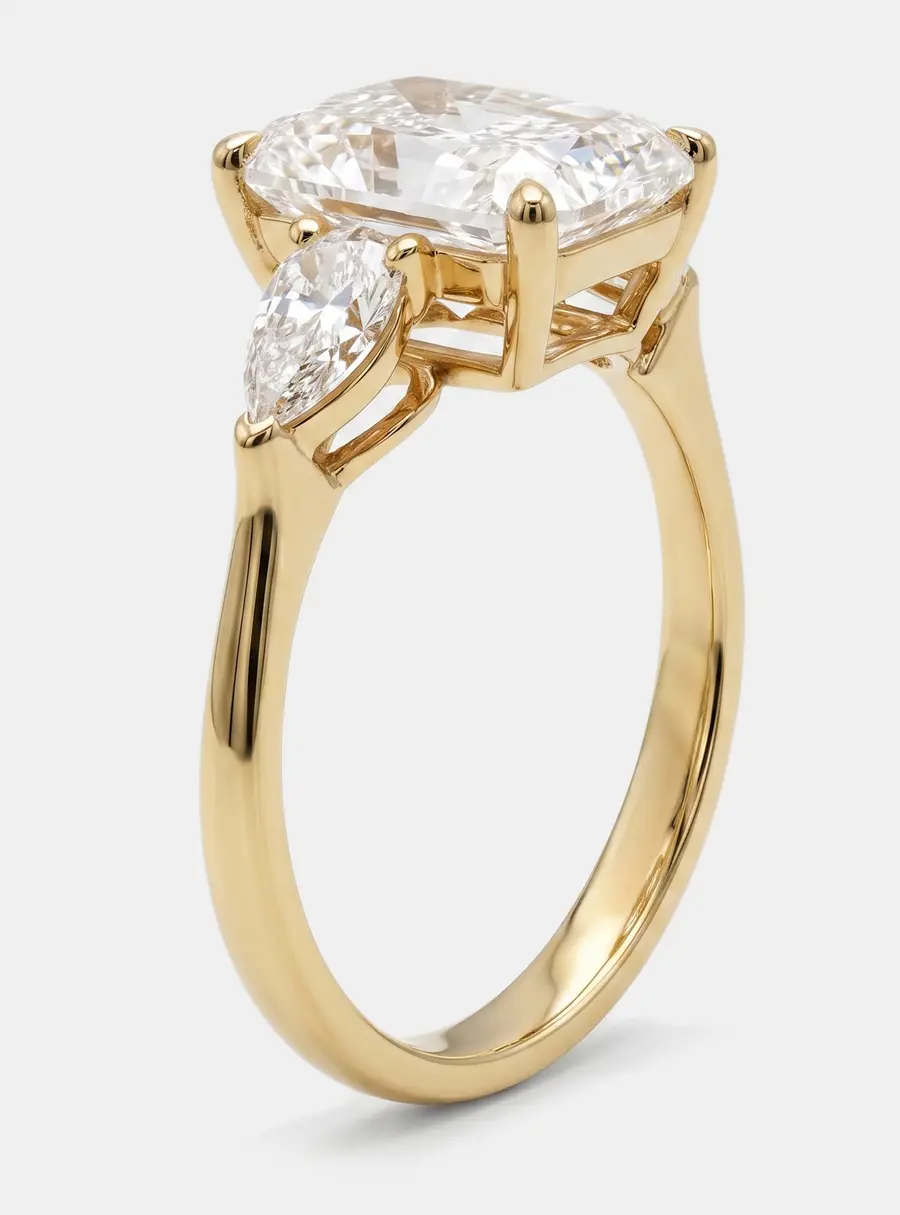 3.3 cts Pear, Radiant Lab Grown Diamonds 18k Yellow Gold Ring Size 53