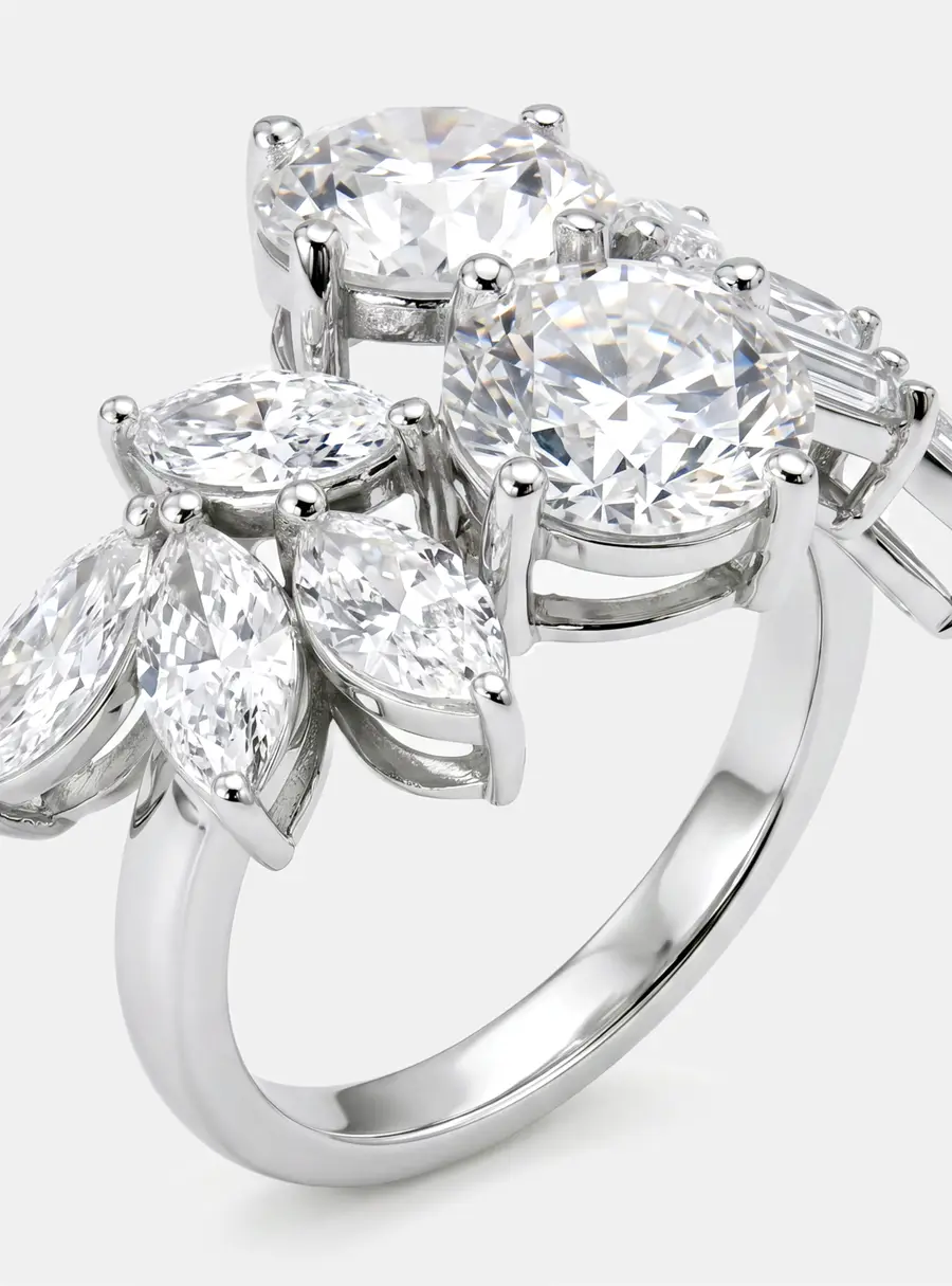 6 cts Round, Marquise Lab Grown Diamonds 18k White Gold Ring Size 52