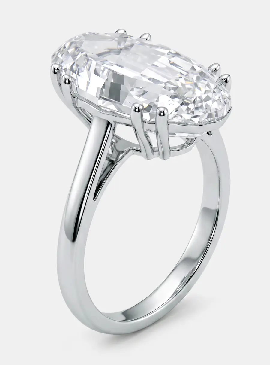 10 cts Oval Step Lab Grown Diamonds 18k White Gold Ring Size 52