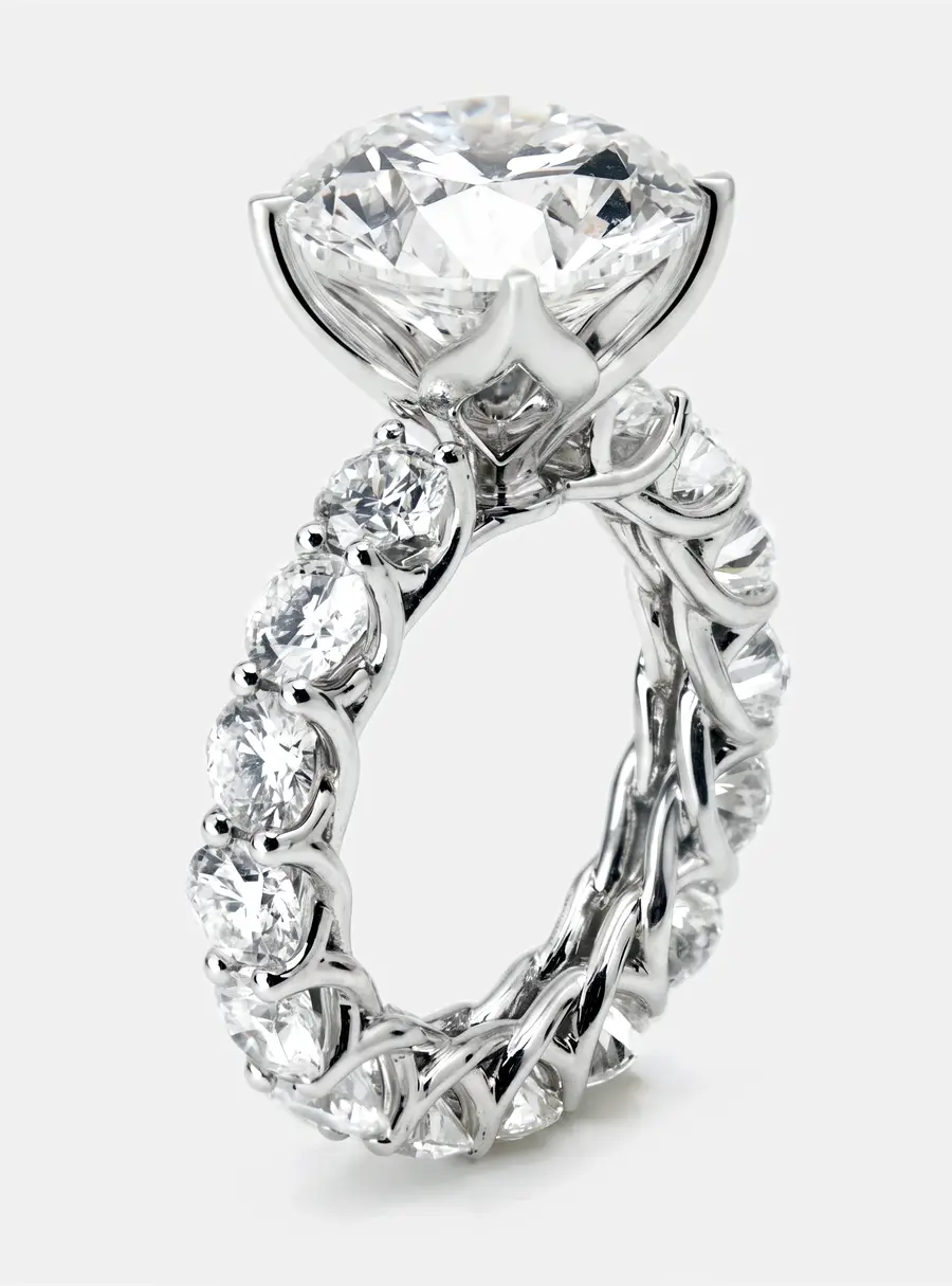 12.5 cts Round Lab Grown Diamonds 18k White Gold Ring Size 53