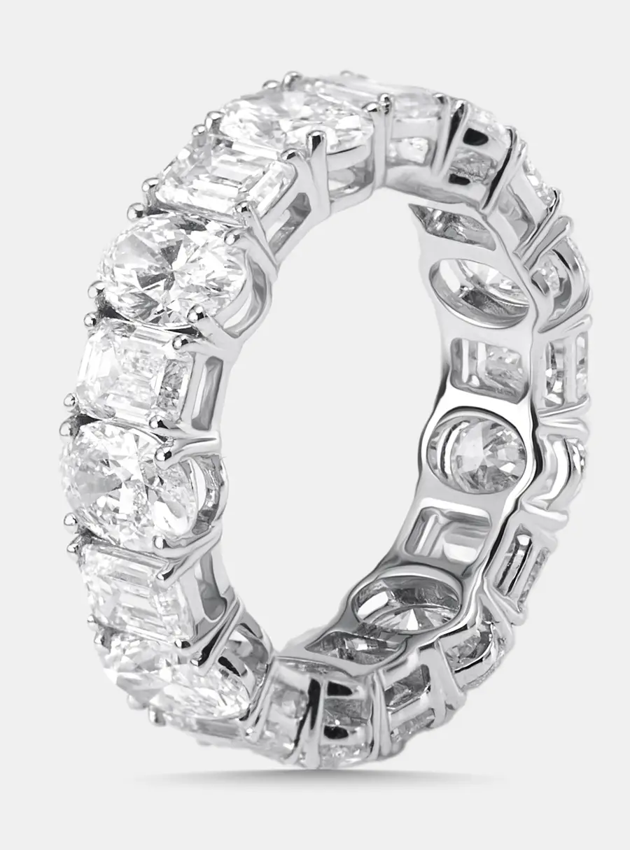 6.4 cts Oval, Emerald Cut Lab Grown Diamonds 18k White Gold Ring Size 53