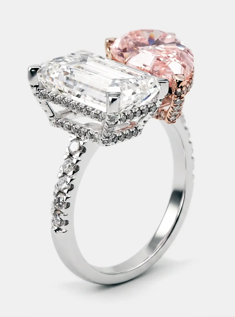 9 cts Pear, Emerald Cut Round Lab Grown Diamonds 18k Two Tone Gold Ring Size 51