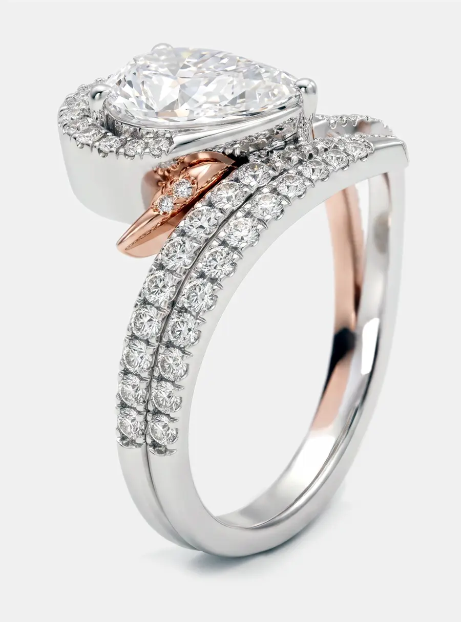 2.5 cts Pear, Round Lab Grown Diamonds 18k Two Tone Gold Ring Size 53