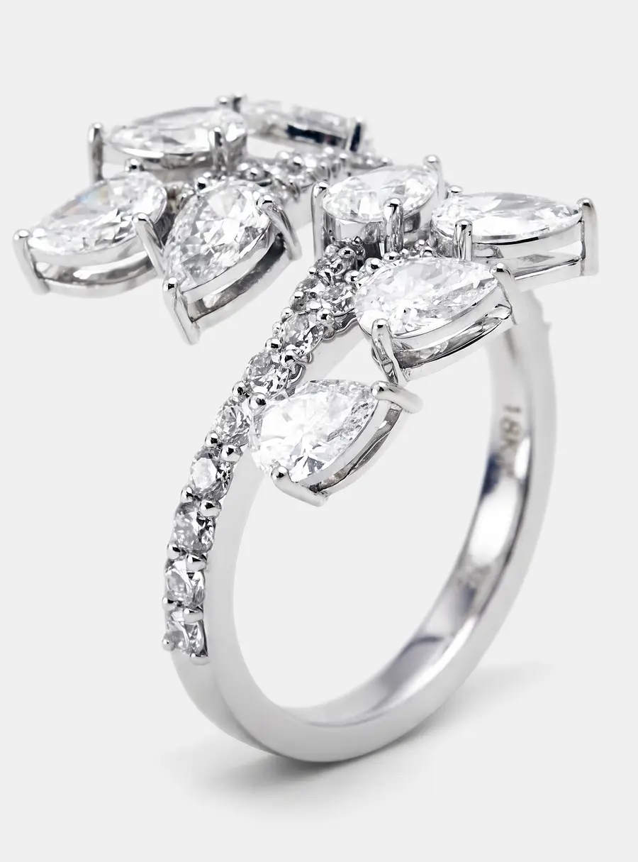 1.8 cts Pear, Round Lab Grown Diamonds 18k White Gold Ring Size 53