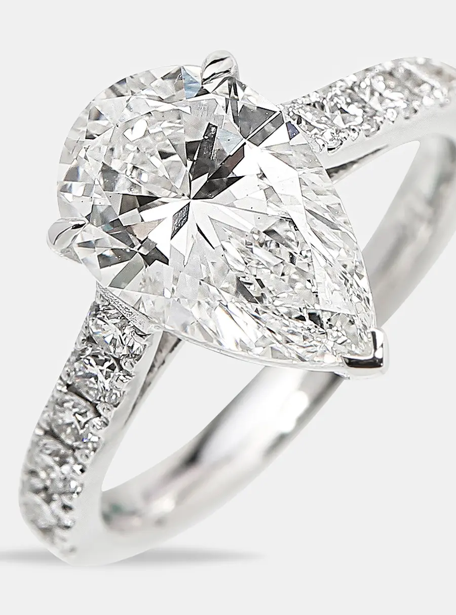 3.5 cts Pear, Round Lab Grown DIamond 14k White Gold Ring Size 53