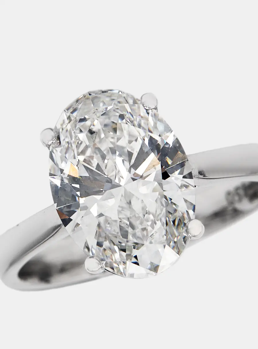 3 cts Oval Lab Grown DIamond 14k White Gold Ring Size 52