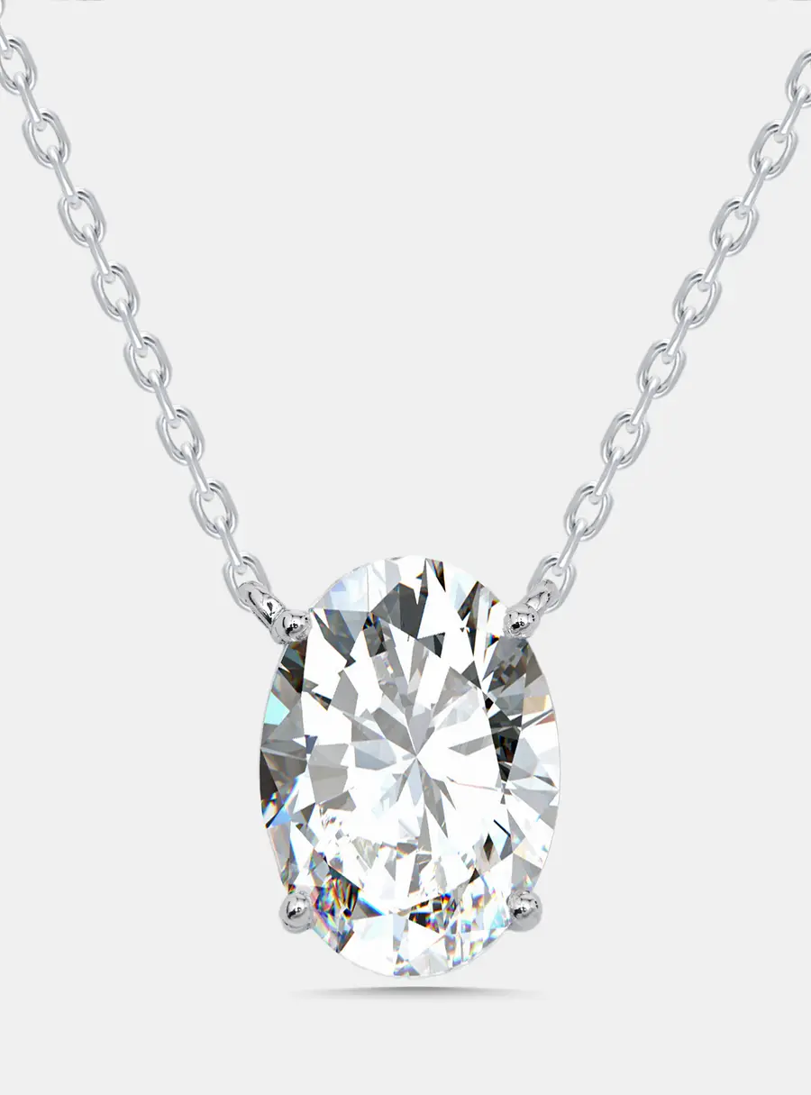 5 cts Oval Lab Grown DIamond 14k White Gold Necklace