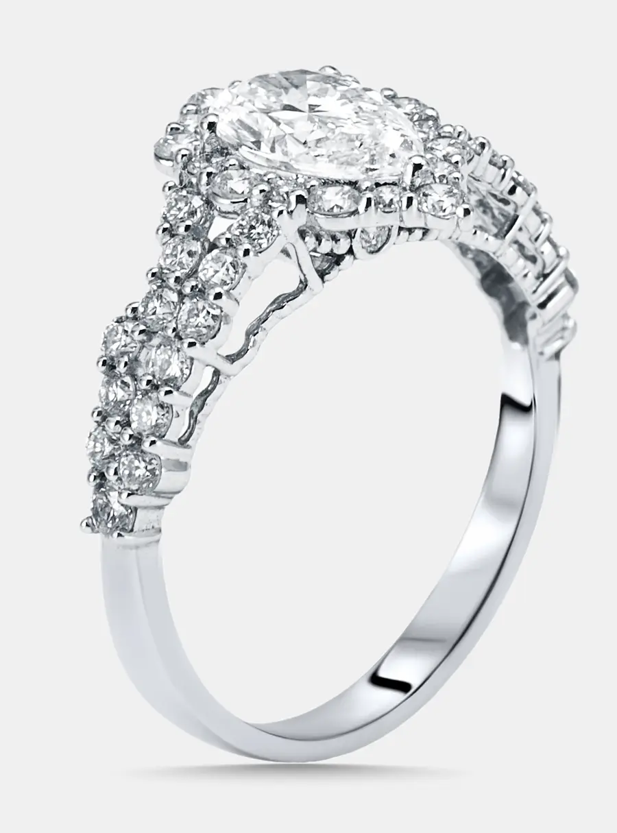 1.88 cts Pear Lab Grown Diamond 14K White Gold Ring Size 55