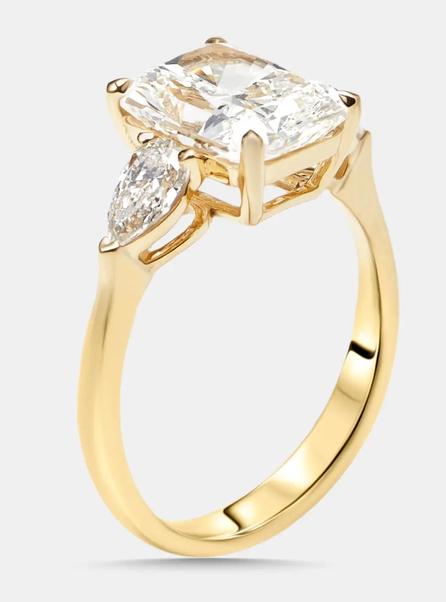 3.3 cts Radiant, Pear Lab Grown Diamonds 18k Yellow Gold Ring Size 52