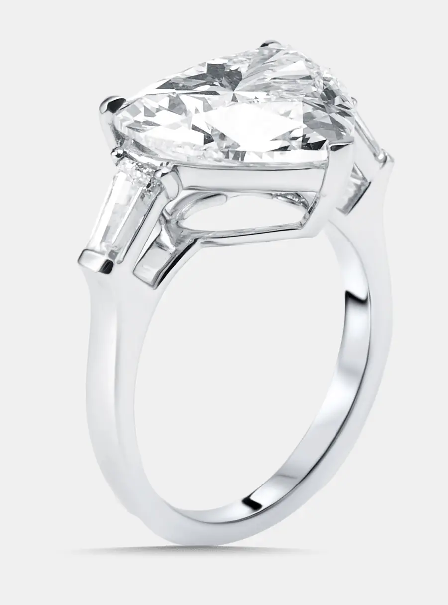 6.5 cts Heart, Trapazoid Lab Grown Diamonds 18k White Gold Ring Size 53