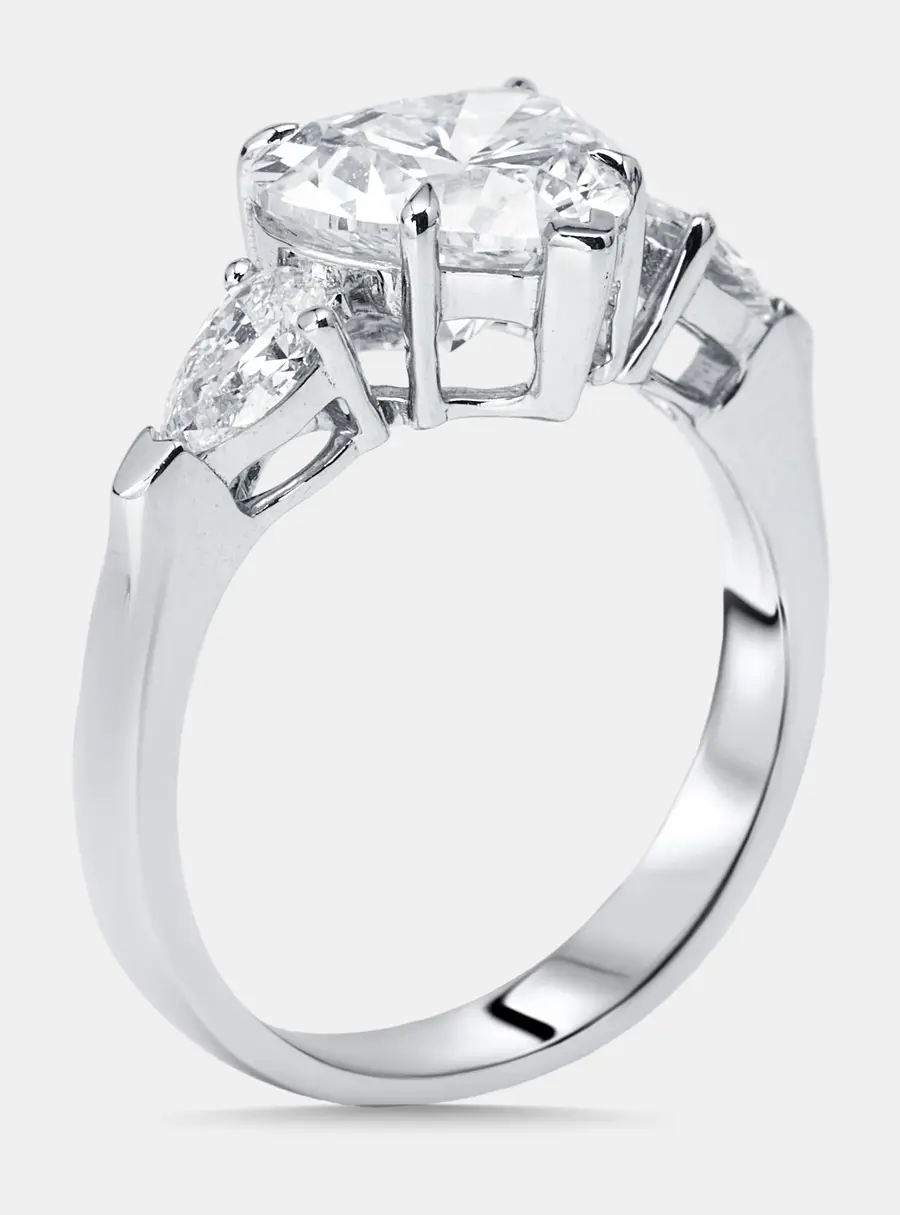 2.5 cts Heart, Pear Lab Grown Diamonds 18k White Gold Ring Size 53