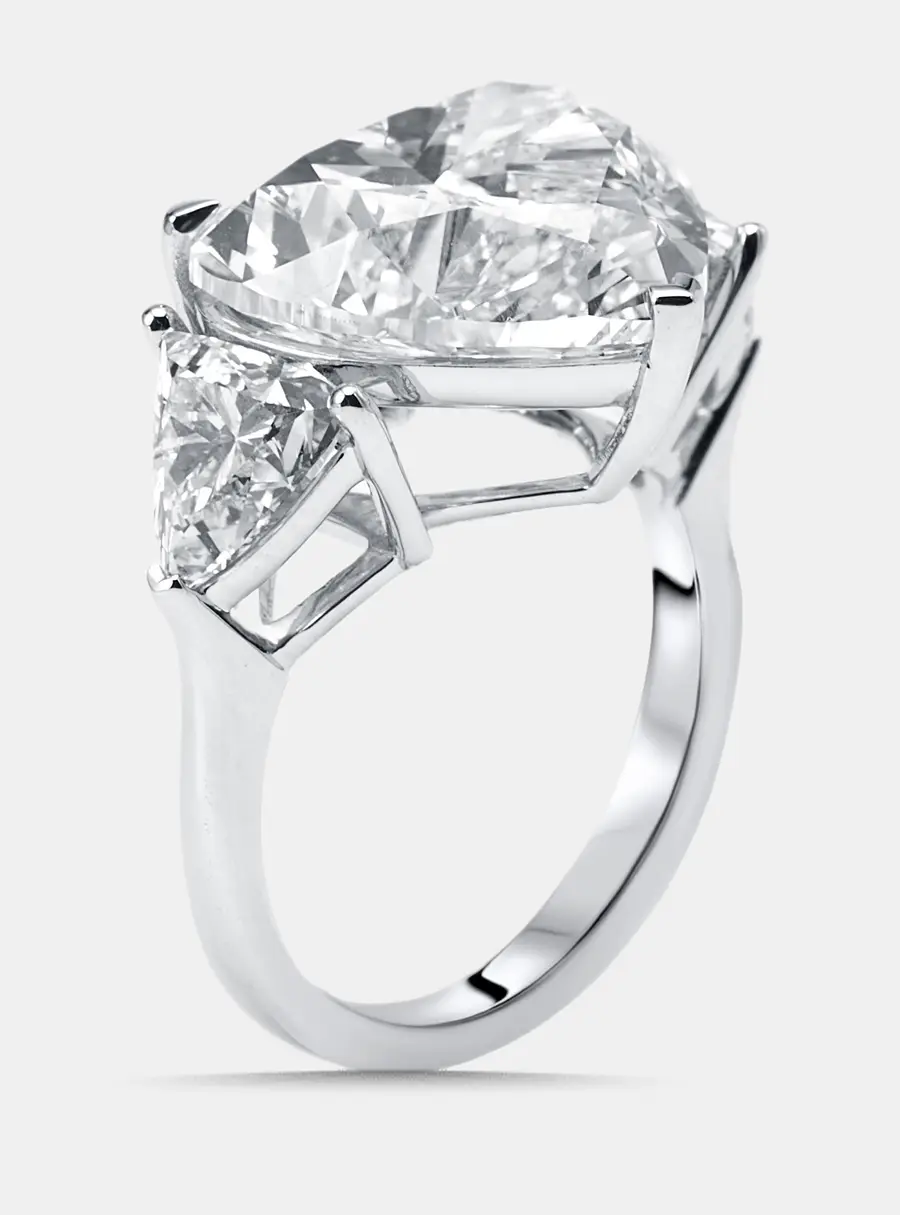 12.5 cts Heart, Trillion Lab Grown Diamonds 18k White Gold Ring Size 53