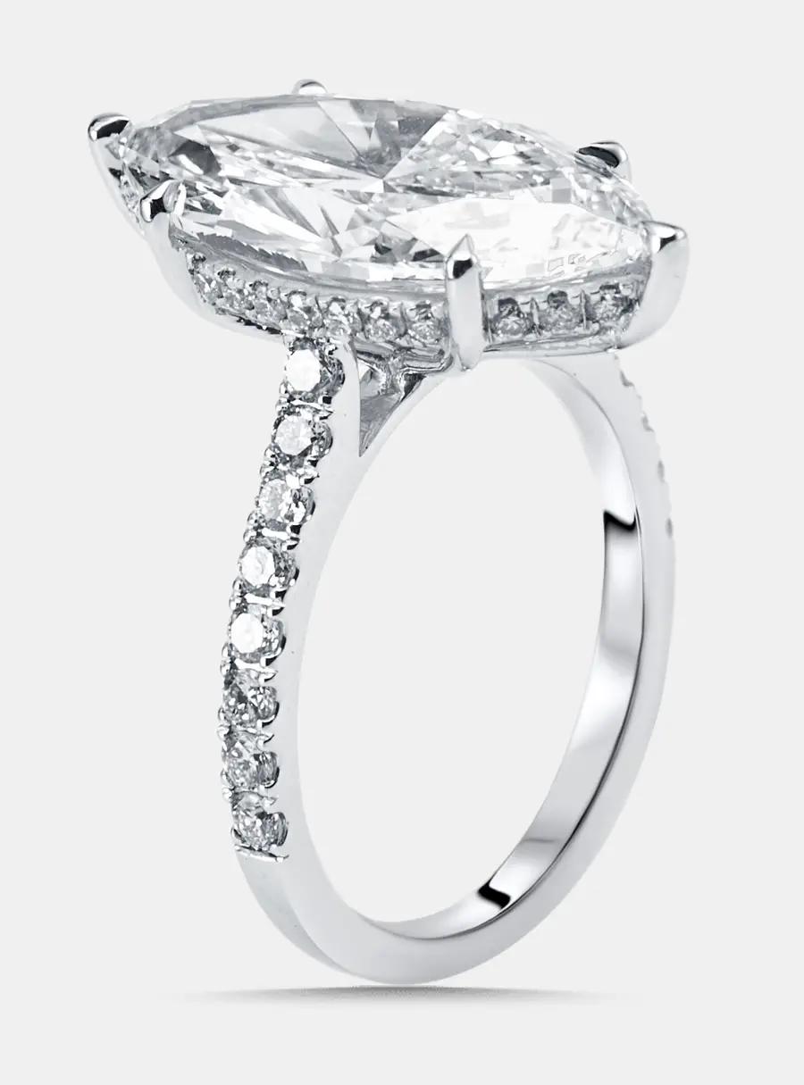 6 cts Marquise, Round Lab Grown Diamonds 18k White Gold Ring Size 54