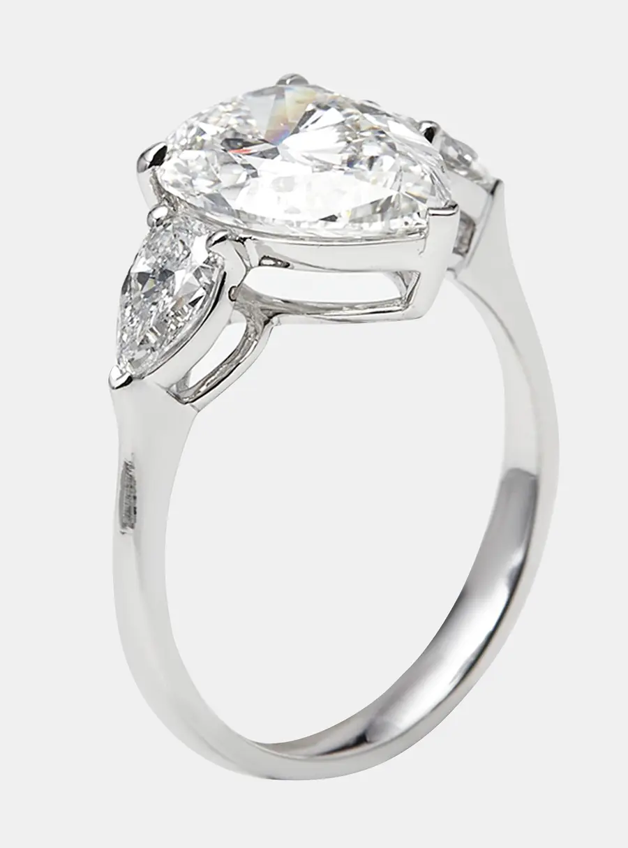 3.4 cts Pear Lab Grown Diamonds 18k White Gold Ring Size 51