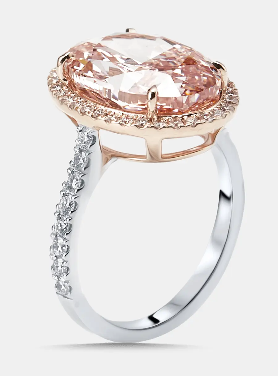 7.5 cts Oval, Round Lab Grown Diamonds 18k Two Tone Gold Ring Size 52