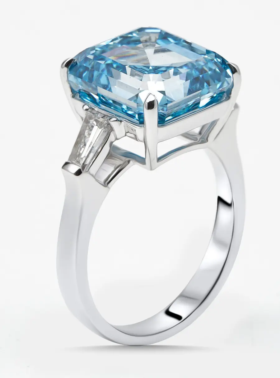 9.5 cts Assceher, Trapazoid Lab Grown Diamonds 18k White Gold Ring Size 53