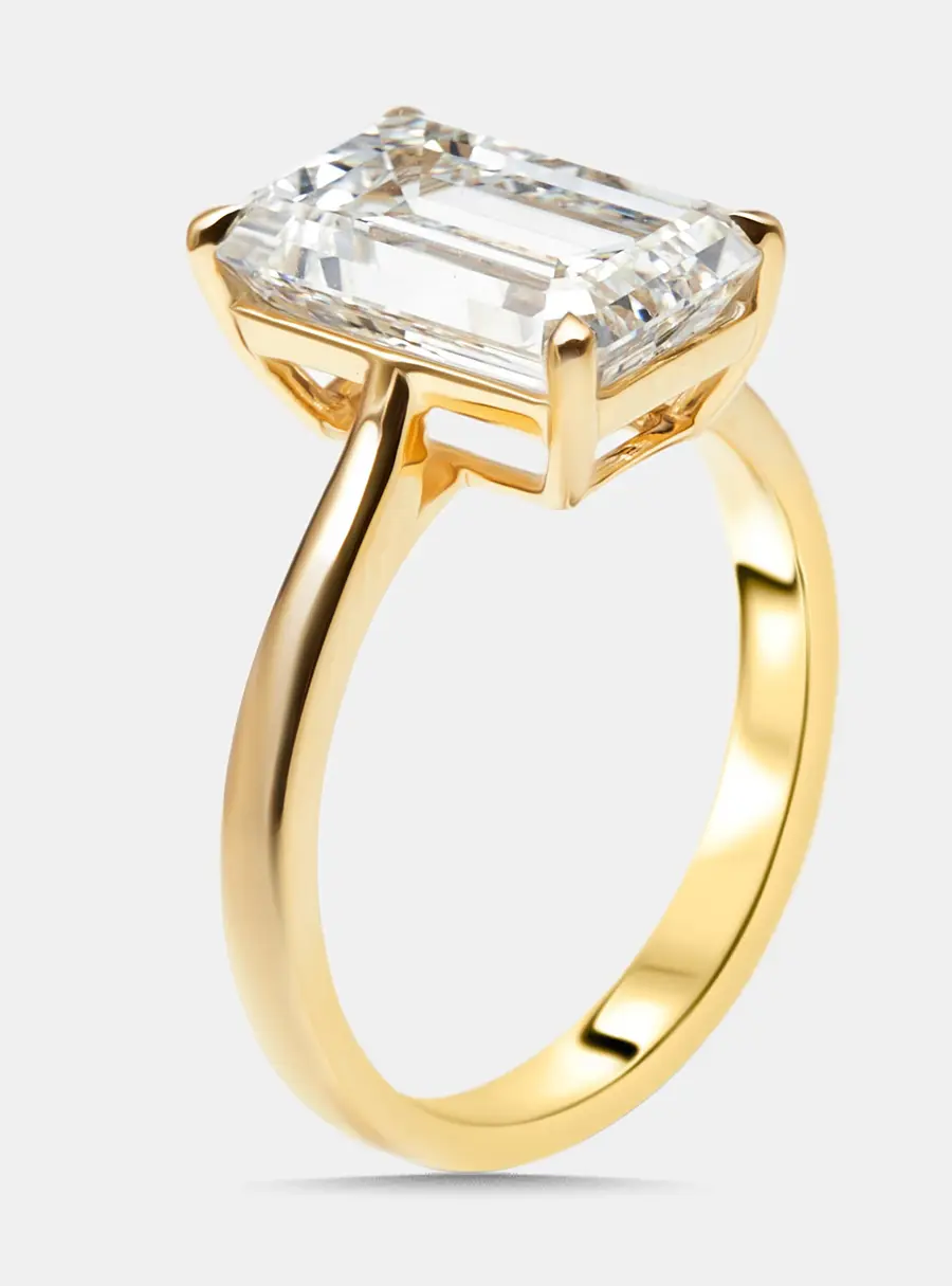 4 cts Emerald Cut Lab Grown Diamonds 18k Yellow Gold Ring Size 51