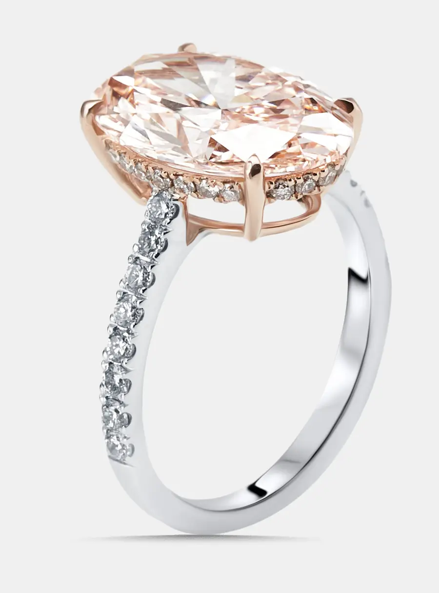5.4 cts Oval, Round Lab Grown Diamonds 18k Two Tone Gold Ring Size 51