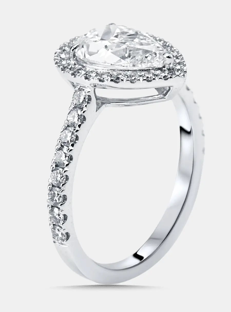 1.8 cts Pear, Round Lab Grown Diamonds 18k White Gold Ring Size 51