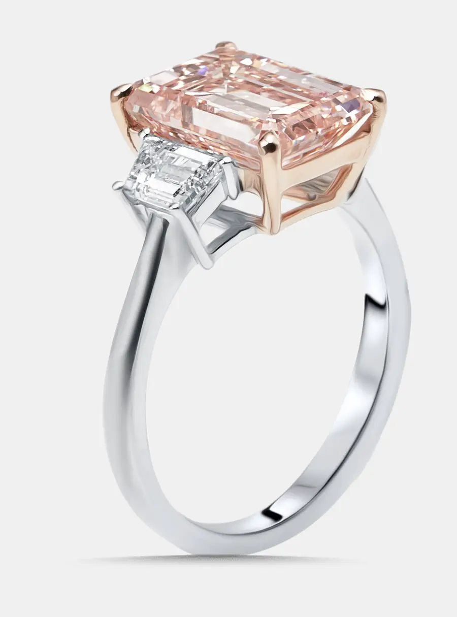 4.5 cts Emerald Cut, Trapazoid Lab Grown Diamonds 18k Two Tone Gold Ring Size 52