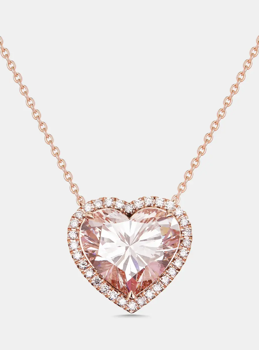 7.3 cts Heart, Round Lab Grown Diamonds 18k Rose Gold Necklace