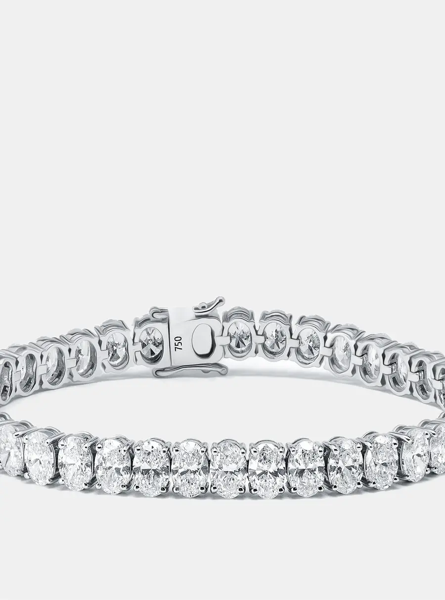 16 cts Oval Lab Grown Diamonds 18k White Gold Tennis Bracelet