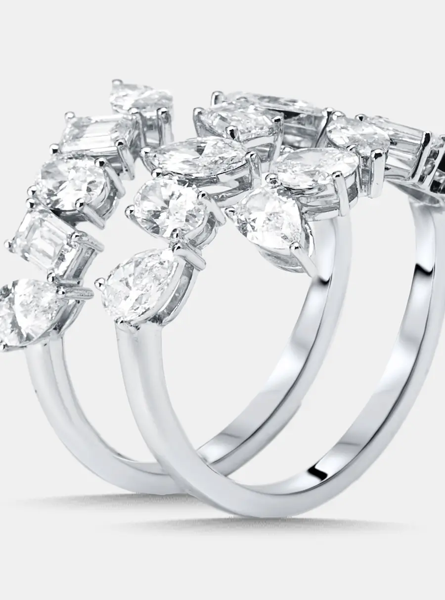 3 cts Multi Shape Lab Grown Diamonds 18k White Gold Ring Size 51